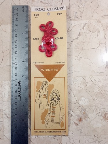 Frog Knot Closure Fastener Red cotton rayon 2.5" Wrights WE Wright Vintage - Picture 5 of 6