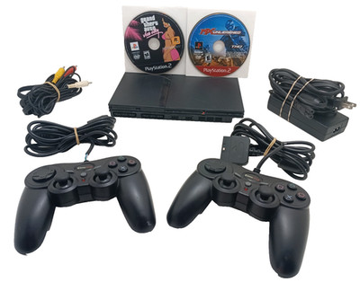 Sony PlayStation 2 slim console bundle w/ 2 games & controllers - Tested 