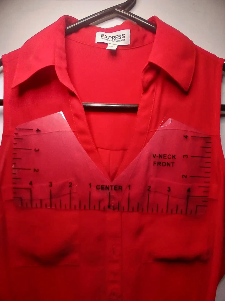 Camisa Express Para Mujer The Portofino Doble Bolsillo Botón Frontal Sin Manga Roja XS Foto 4 de 4