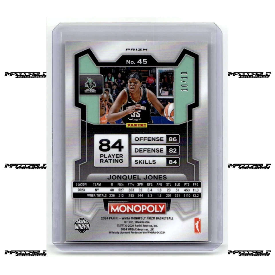 2024 Panini Prizm Monopoly WNBA - Gold Wave #45 Jonquel Jones /10 BOOKEND - Image 2 of 2