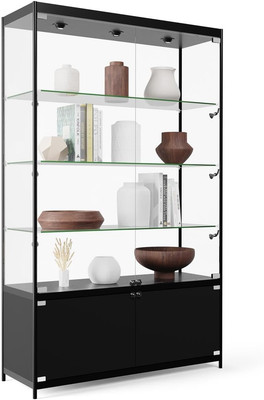 48 Inch Retail Display Case, Seven LED Lights, Storage, Lockable Swinging Doors 