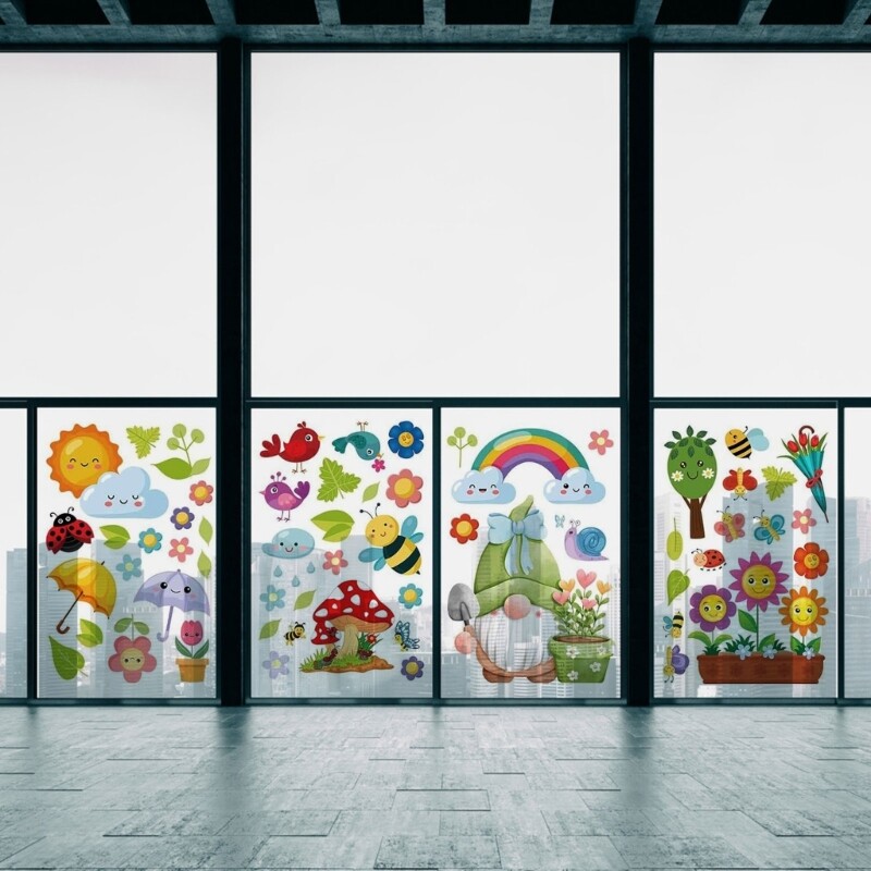 9Sheets Spring Window Clings Stickers Anticollision Window Stickers