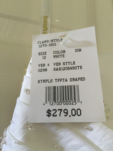 David's Bridal Strapless Ruched Sequined White Wedding Dress Size 12 Tag 8 / 10 - Picture 5 of 12