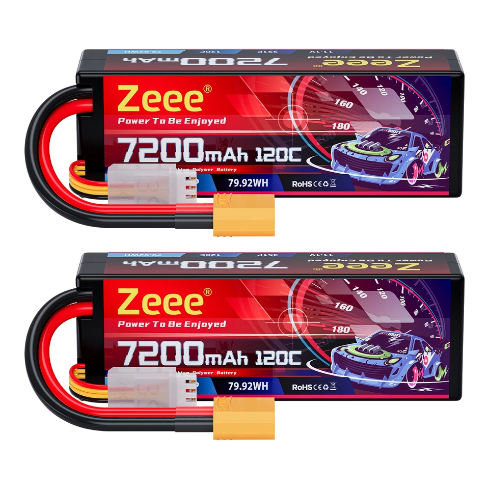 2x Zeee 3S 11.1V Lipo Battery 7200mAh 120C XT90 for RC Car Tank Drone Airplane