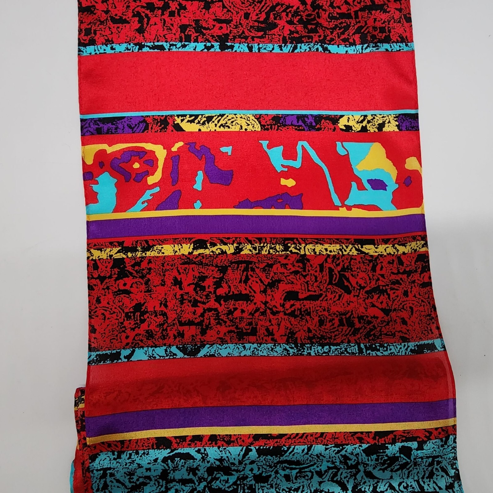 Bright Multicolor Abstract Pattern Silk Scarf Wit… - image 3