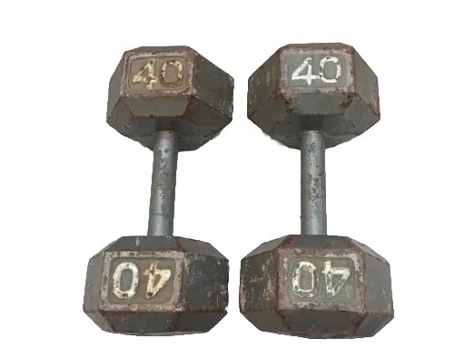 40 lb Pair Hex Cast Iron Dumbbells USA SHIPS ASAP 80lbs Total