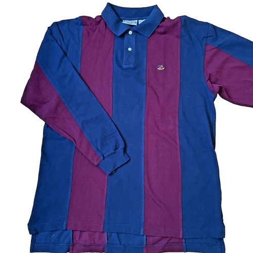 Vintage 99s Long Sleeve Polo Shirt Mens Large Vertical Stripe Color Block Retro