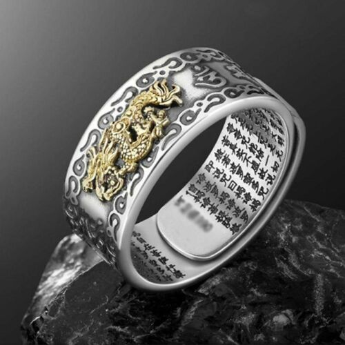 Bague amulette Feng Shui argent Pixiu Richesse chanceuse ouverte réglable bouddhiste neuve - Photo 1 sur 7