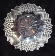 Vintage Diamond cut Crystal Bowl Delicate Sawtooth Edge 7"