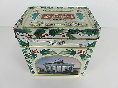 LAMBERTZ GERMAN CHRISTMAS COOKIE TIN MUSIC BOX WHITE CHRISTMAS 4 GERMAN CITIES
