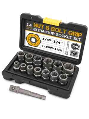 13/14 Pieces Impact Bolt & Nut Remover Sets Cr-Mo Steel Bolt Extractor Tool Sets