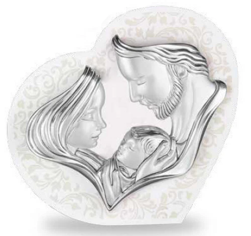 Decorazione Statua Sacra Famiglia Bianco Argento FANTIN ARGENTI 37,5x33 cm, fotografia 6 di 7