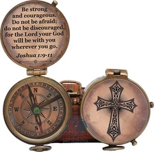Be Strong and Courageous Joshua 19 Solid Brass Directional Compass First Comm...