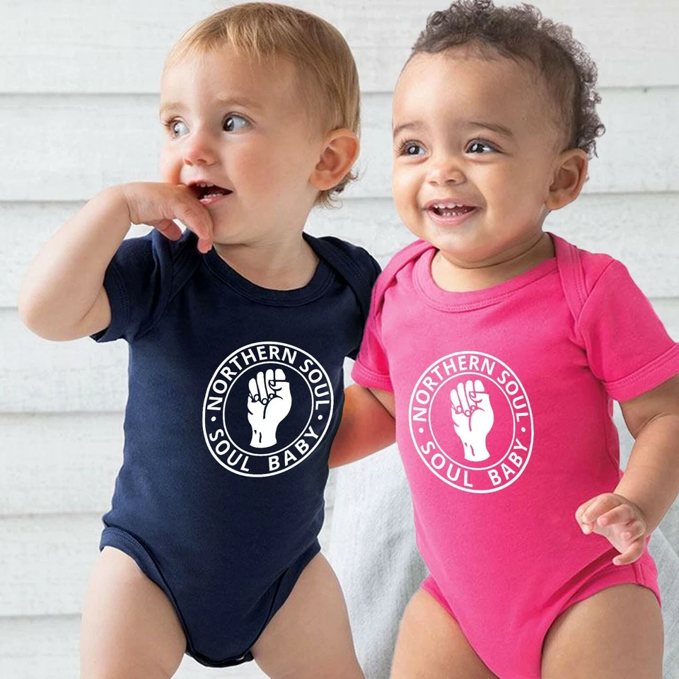 BABYBUGZ Northern Soul Baby Grow With Soul Baby bedrucktes Logo. Ska, zweifarbig. Mod, Soul