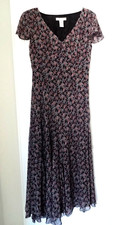 NINE WEST Womens 8 Black Pink Red Abstract Dots Lined Silk Flare Midi Dress