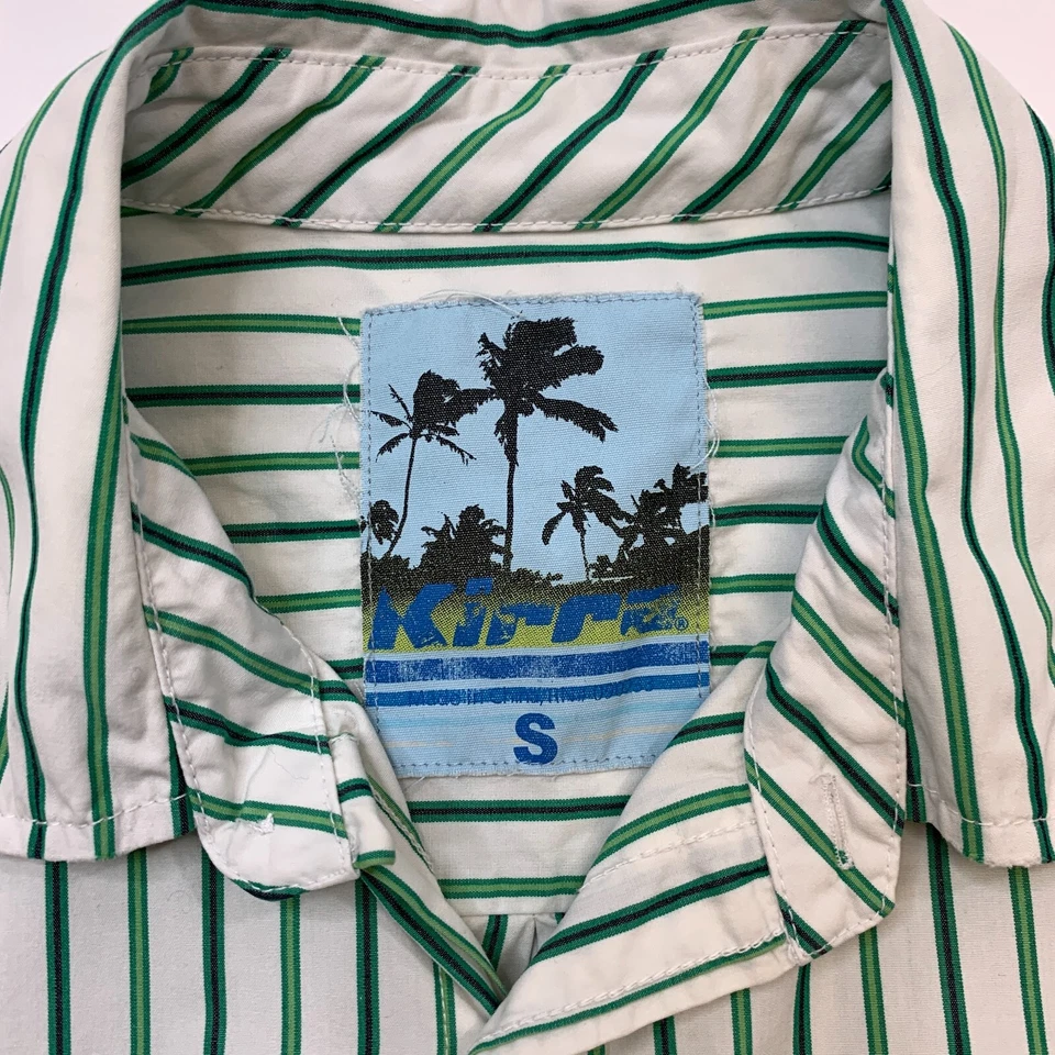 Camisa Kirra Para Hombre S Pequeña Blanca Verde Rayas Abotonadas Manga Larga Algodón Foto 3 de 4