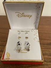 DISNEY Mickey Mouse Earrings, 3 Pairs: Heart Studs Mickey Hoops, Silver Plated
