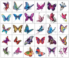 30Pcs Butterfly Women Girl Temporary Tattoos Fake Body Hand Face Arm Stickers