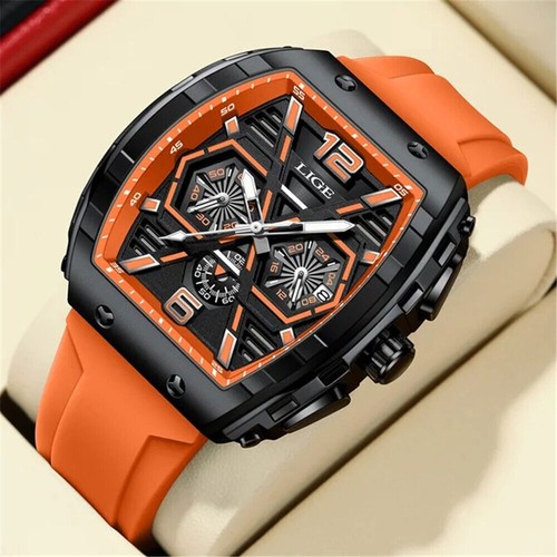 LIGE FOXBOX Men Rectangle Watch White Silicone Wristwatch for Boy Sports Watches - Picture 18 of 19
