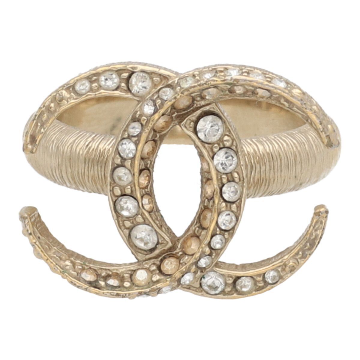 CHANEL Ring Gold Plated Rhinestone CC Logo Coco EU 52 / US 6 CHANEL Ring Gold Plated Rhinestone CC Logo Coco EU 52 / US 6