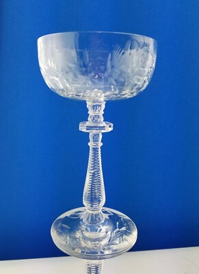 Scarce Floral 6.25'' Libbey Rock Sharpe Stem #1015-1 Crystal Tall Champaign Glass