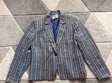 Blue Striped Linen Smart Casual Jacket Pola Finish Made Eu 40