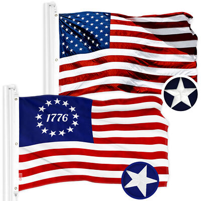 NEW G128 Betsy Ross 1776 Flag and American Flag Set 5x8 FT Embroidered 300D Poly