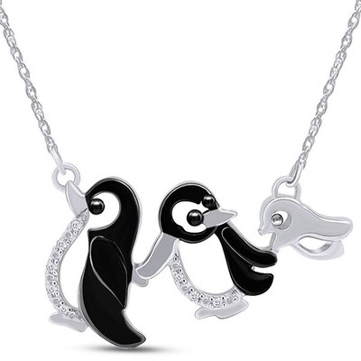Natural Diamond Penguin Family Pendant 