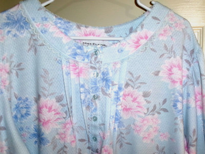 Miss Elaine 3X Nightgown Blue Pink Floral Pullover Button Placket Pintuck GR3