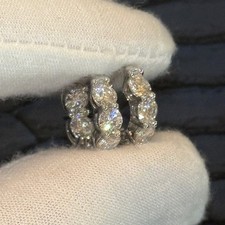 3.00 CTW Certified Moissanite Hoop Earrings Huggies Silver 14K White Gold Plated