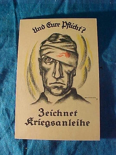 WW I GERMAN PROPAGANDA Illustrated POSTCARD w INJURED SOLDIER