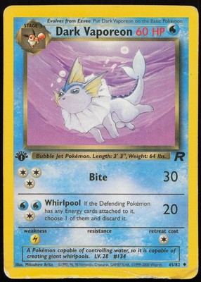 Pokemon TCG DARK VAPOREON 45/82 TEAM ROCKET 1. EDITION ENG PO 2000