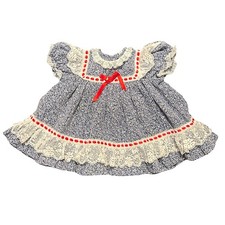 Vintage Baby Girl Dress 18 Months Blue Floral Lace Prairie Heirloom 1980s