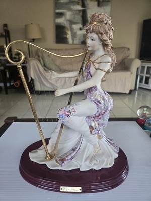 Lady Harp Vittorio Sabadin Capodimonte Porcelain  Figurine Gold Accents, 16*