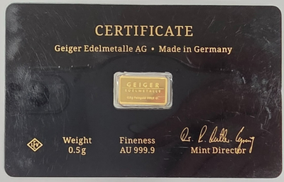 Geiger Schloss Guldengossa Vintage Edition .9999 Fine Gold Bar .5