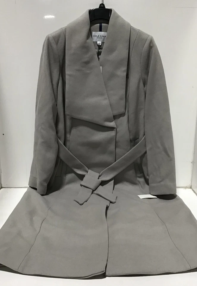 Maxi abrigo envolvente de lana Cole Haan para mujer abrigo piedra talla 14, poliéster/lana