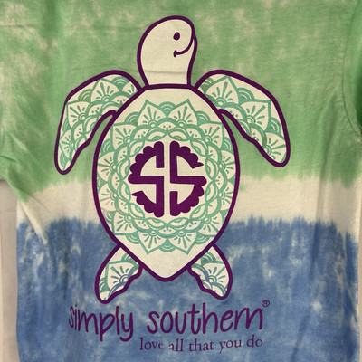 #ad #ad Simply Southern Green Blue Tie Dye Turtle T Shirt Small Love All That You Do $7.49