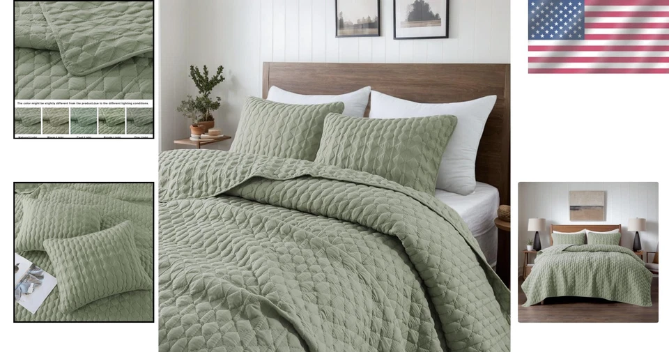 Sage Green King Size Bedding Set - 3 Pieces, Lightweight - Image 2 of 4
