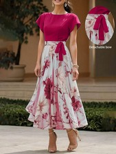 Floral Print Woven Fabric Elegant Casual Dress, Suitable For Everyday Wear, All