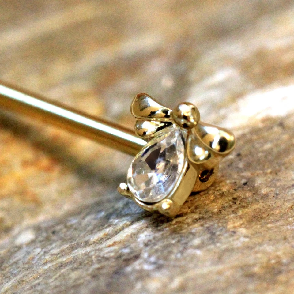 PAR de barras de mamilo de abelha folheadas a ouro com joias - Imagem 3 de 4