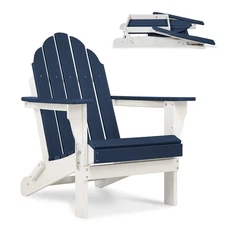 Blue HDPE Folding Adirondack Chair Outdoor Patio All Weather Fire Pit Chairs