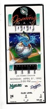 1993 Florida Marlins Inaugural Opening Day Ticket Stub vs Dodgers Joe Robbie Std