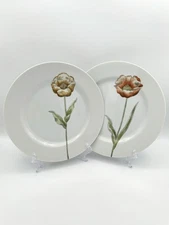 Fitz & Floyd Pastel Poppy - Orange & Yellow Dinner Plates 10 3/8", Set of 2