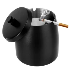 Large Outdoor Cigarette Ashtray with Lid Smokeless Stainless Large, Black