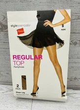 Hanes Stylessentials Regular Top Pantyhose 2 Pair Sheer Leg Size B Nude