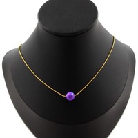 Halskette 1 Perle Jaspis Violett Blau 8 Mm. Kette Stahl Golden Edelstahl