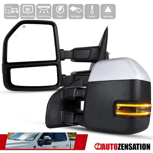 Fit 2021-2025 Ford F150 Chrome Power Heated Tow Mirrors+Blind Spot+Smoke Signal