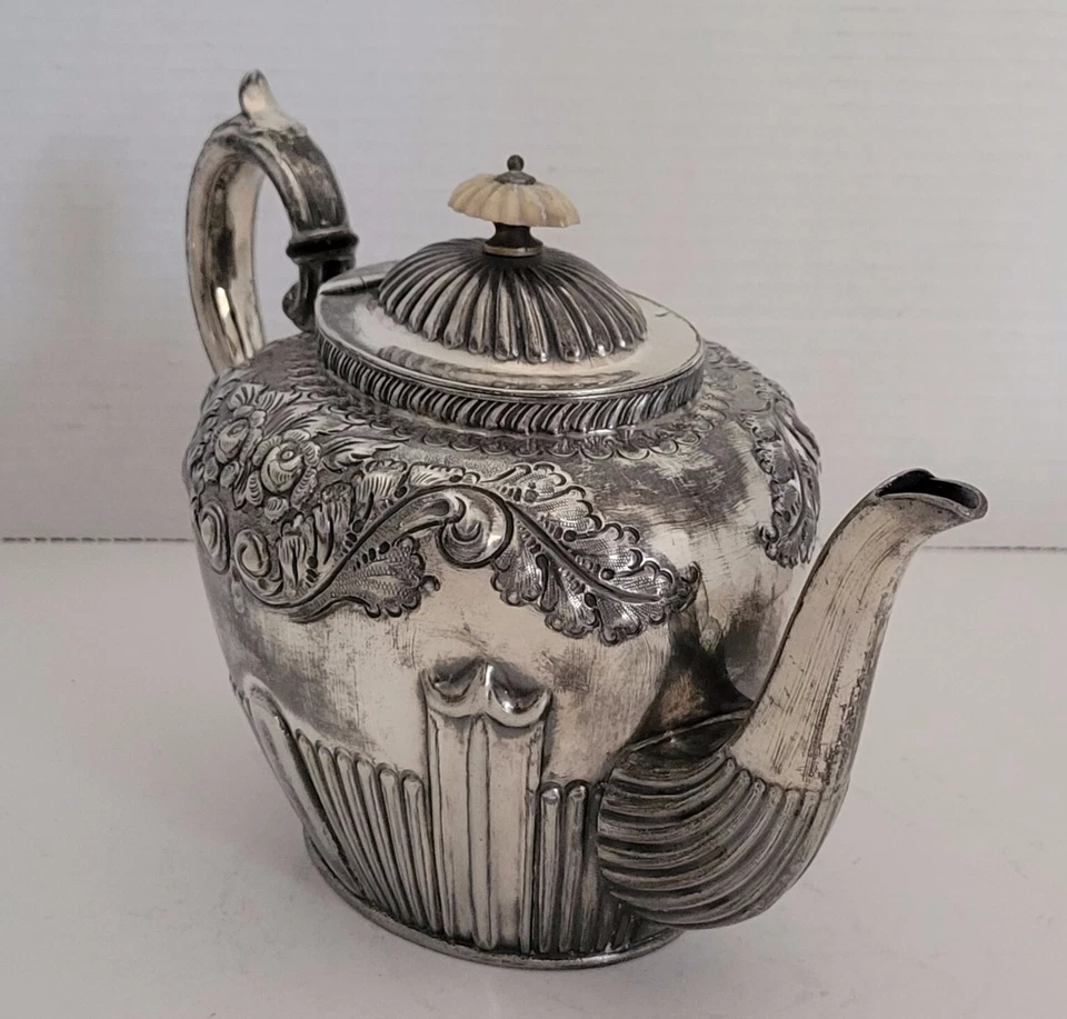 Antique Early Victorian Silver-Plate Repousse Teapot ~ Possibly Sheffield - Image 2 of 4