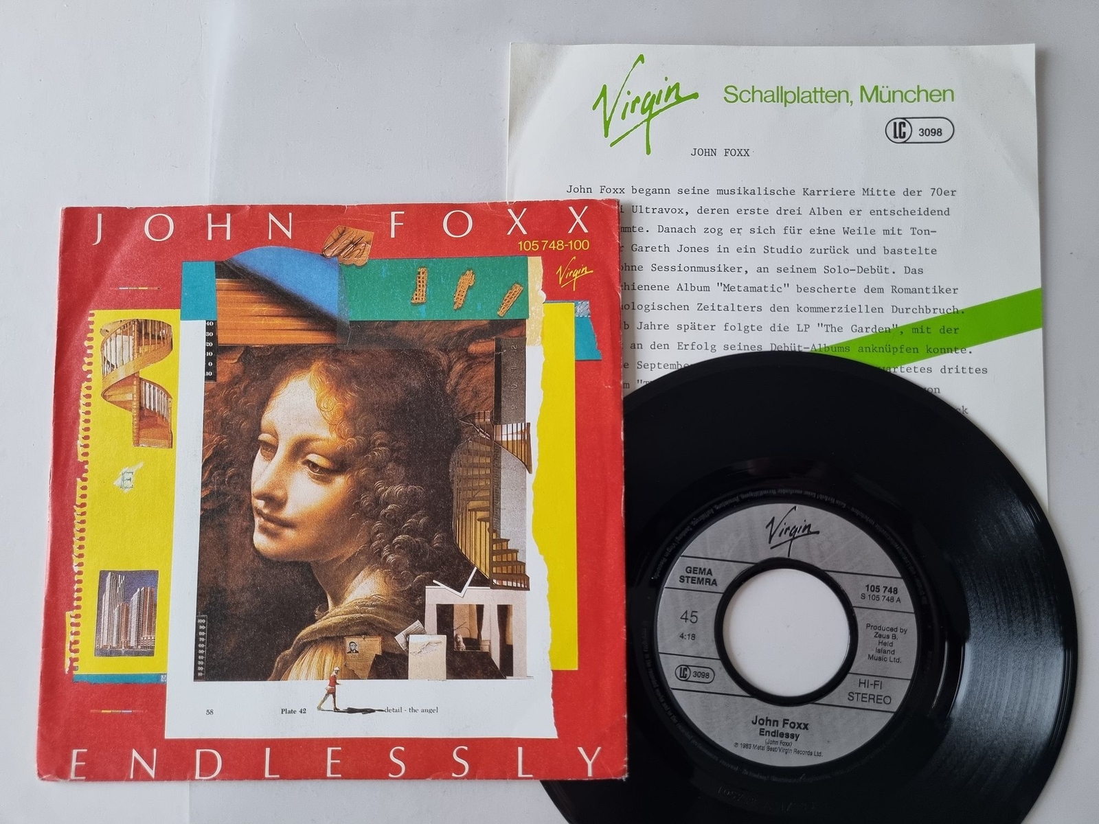 John Foxx - Endlessly/ Your dress 7'' Vinyl Germany PROMO FACTS/ Ultravox