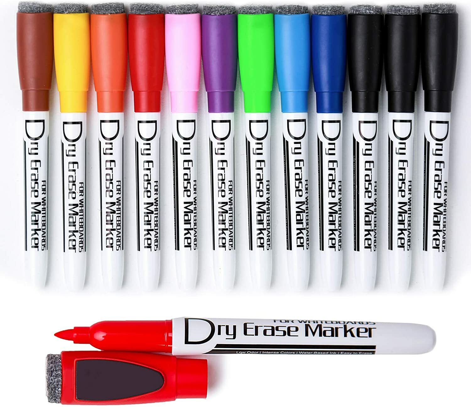 Magnetic Dry Wipe Pens Dry Erase Markers With Eraser Cap Low Odor Fine Tip White